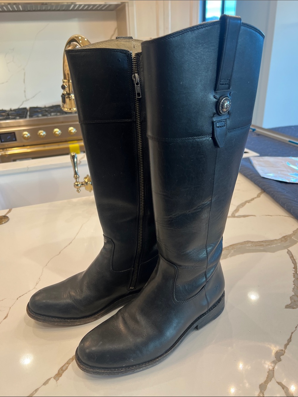 FRYE Jayden Button Tall Black Boots - Classic Women's Zip-Up Style
